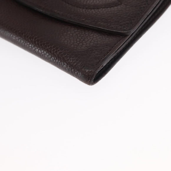 CHANEL Bifold Wallet Caviar Skin Black Gold CC Auth bs32337