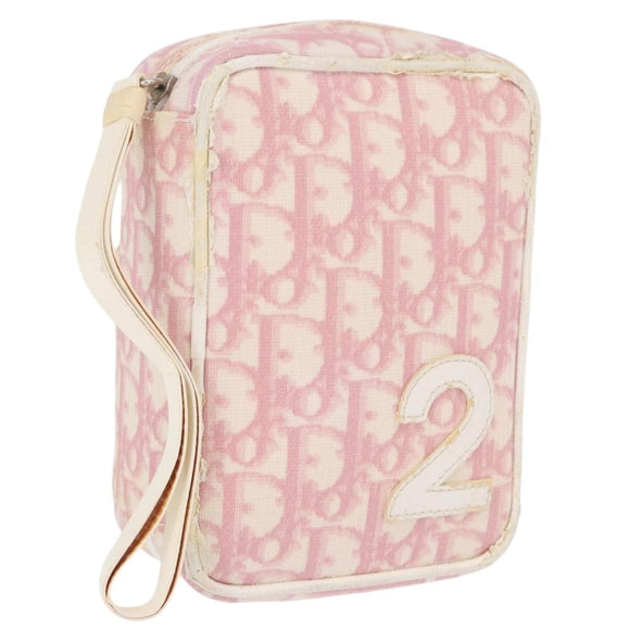 Christian Dior Trotter Canvas Pouch PVC Pink Silver Auth bs32339
