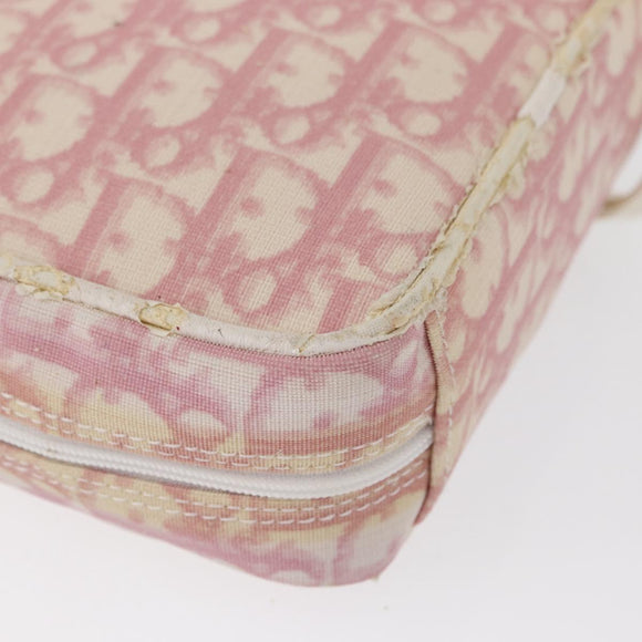 Christian Dior Trotter Canvas Pouch PVC Pink Silver Auth bs32339