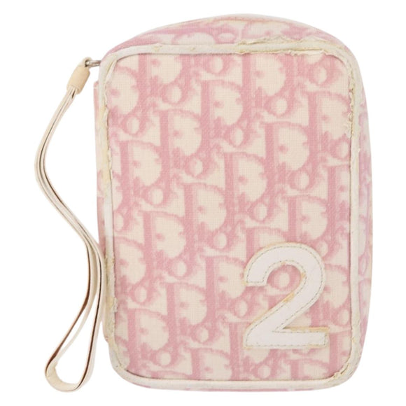 Christian Dior Trotter Canvas Pouch PVC Pink Silver Auth bs32339