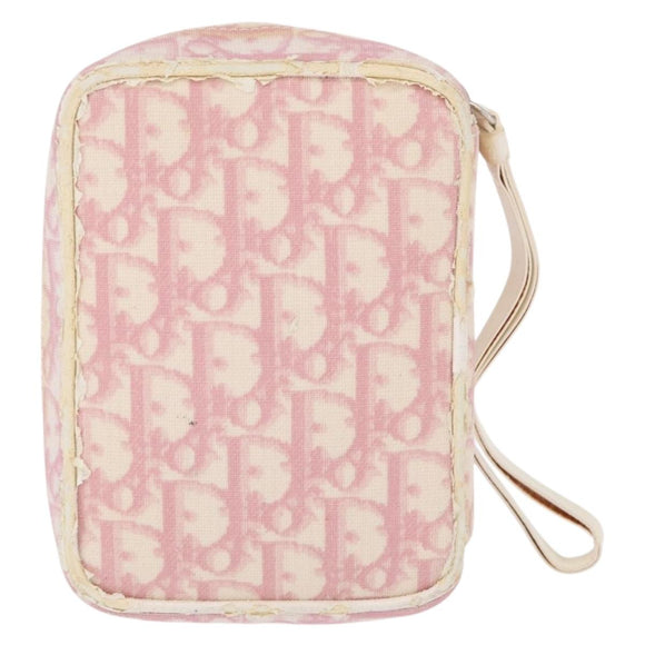 Christian Dior Trotter Canvas Pouch PVC Pink Silver Auth bs32339