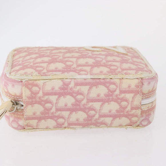 Christian Dior Trotter Canvas Pouch PVC Pink Silver Auth bs32339