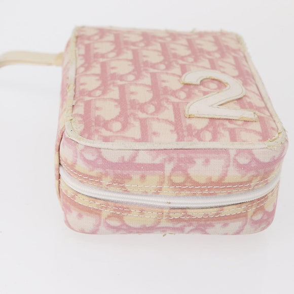 Christian Dior Trotter Canvas Pouch PVC Pink Silver Auth bs32339