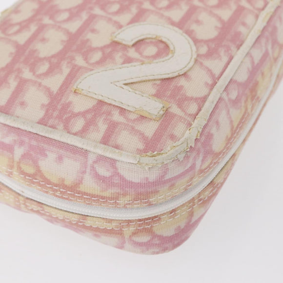 Christian Dior Trotter Canvas Pouch PVC Pink Silver Auth bs32339
