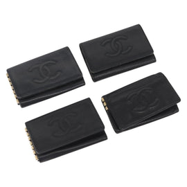 CHANEL Key Case Caviar Skin 4 Set Black CC Auth bs32341