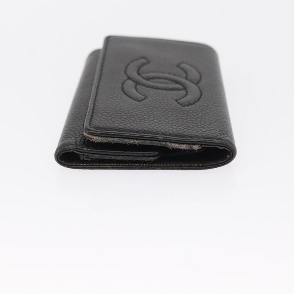 CHANEL Key Case Caviar Skin 4 Set Black CC Auth bs32341