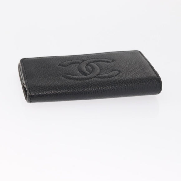 CHANEL Key Case Caviar Skin 4 Set Black CC Auth bs32341