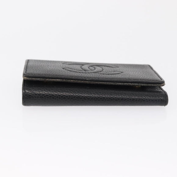 CHANEL Key Case Caviar Skin 4 Set Black CC Auth bs32341