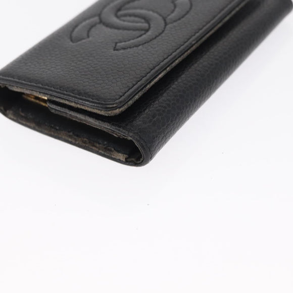 CHANEL Key Case Caviar Skin 4 Set Black CC Auth bs32341