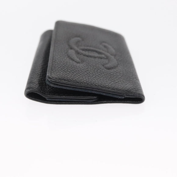 CHANEL Key Case Caviar Skin 4 Set Black CC Auth bs32341