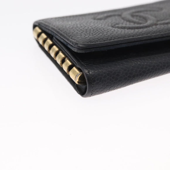 CHANEL Key Case Caviar Skin 4 Set Black CC Auth bs32341
