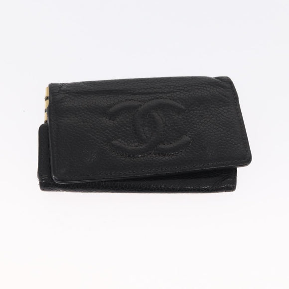 CHANEL Key Case Caviar Skin 4 Set Black CC Auth bs32341