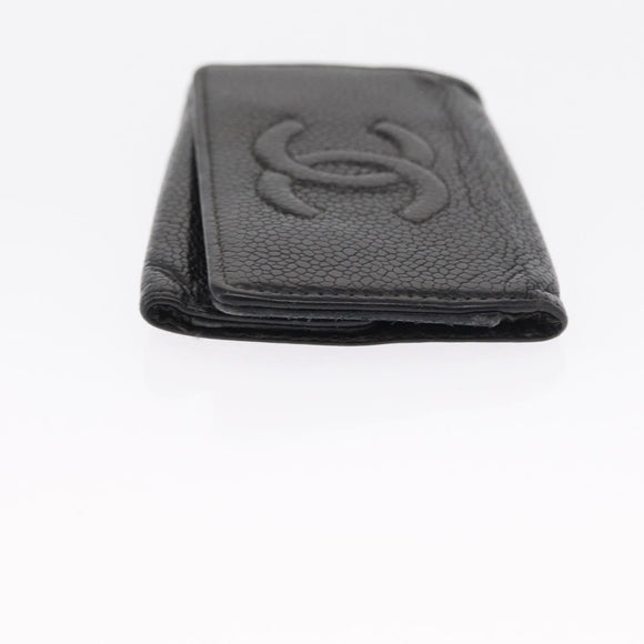 CHANEL Key Case Caviar Skin 4 Set Black CC Auth bs32341
