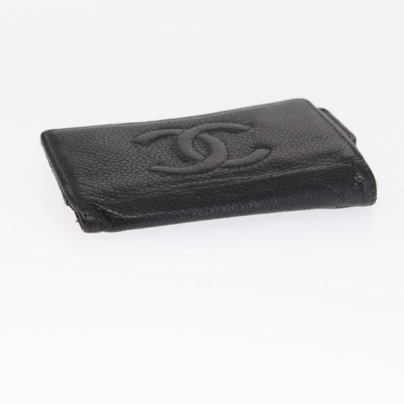 CHANEL Key Case Caviar Skin 4 Set Black CC Auth bs32341