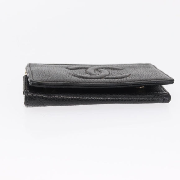 CHANEL Key Case Caviar Skin 4 Set Black CC Auth bs32341