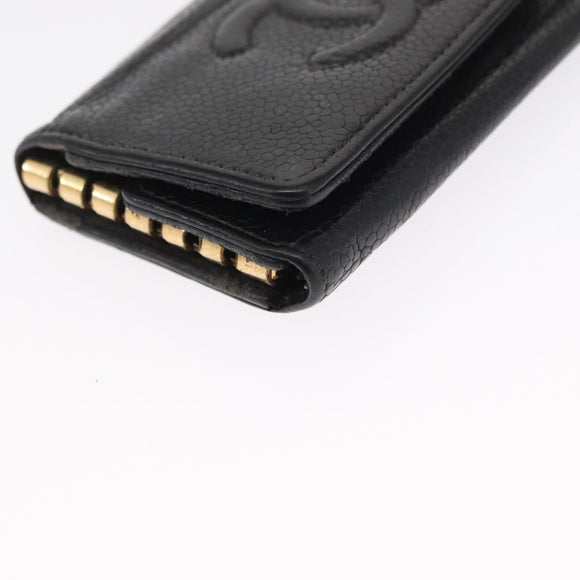 CHANEL Key Case Caviar Skin 4 Set Black CC Auth bs32341