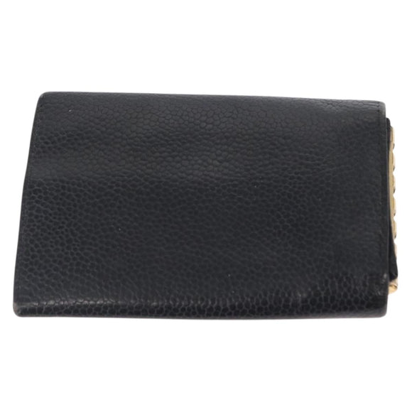 CHANEL Key Case Caviar Skin 4 Set Black CC Auth bs32341