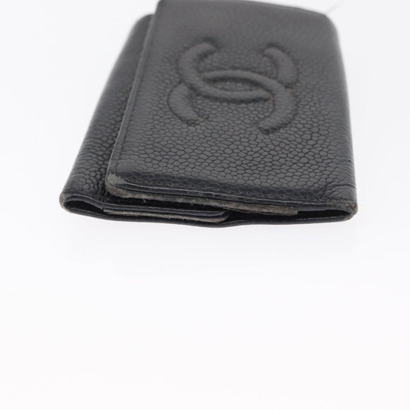 CHANEL Key Case Caviar Skin 4 Set Black CC Auth bs32341