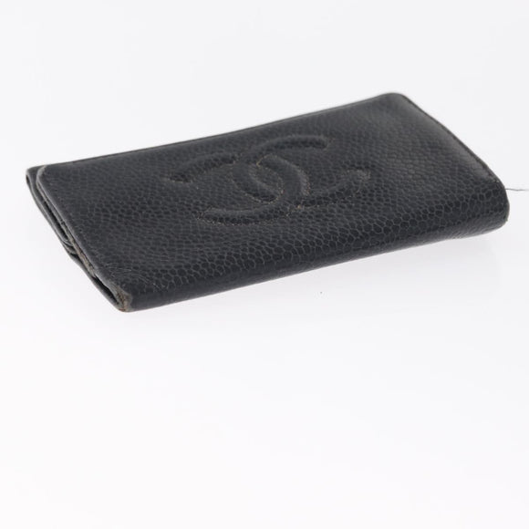 CHANEL Key Case Caviar Skin 4 Set Black CC Auth bs32341