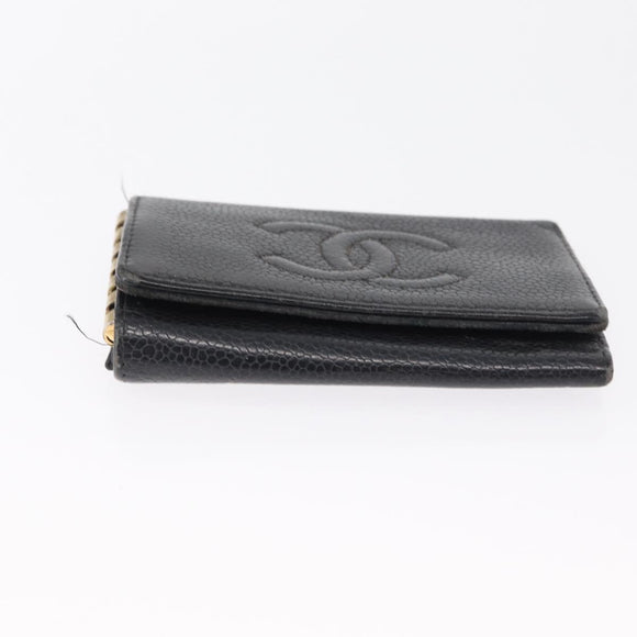 CHANEL Key Case Caviar Skin 4 Set Black CC Auth bs32341