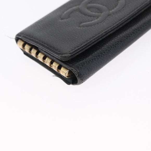 CHANEL Key Case Caviar Skin 4 Set Black CC Auth bs32341