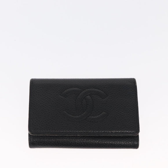 CHANEL Key Case Caviar Skin 4 Set Black CC Auth bs32341