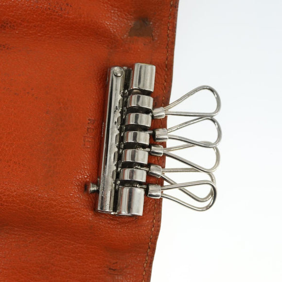 HERMES Key Case Leather 2 Set Black Orange Auth bs32344