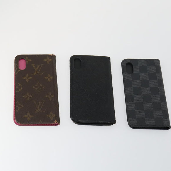 LOUIS VUITTON Monogram iPhone Case Leather 10 Set Beige LV Auth bs32346