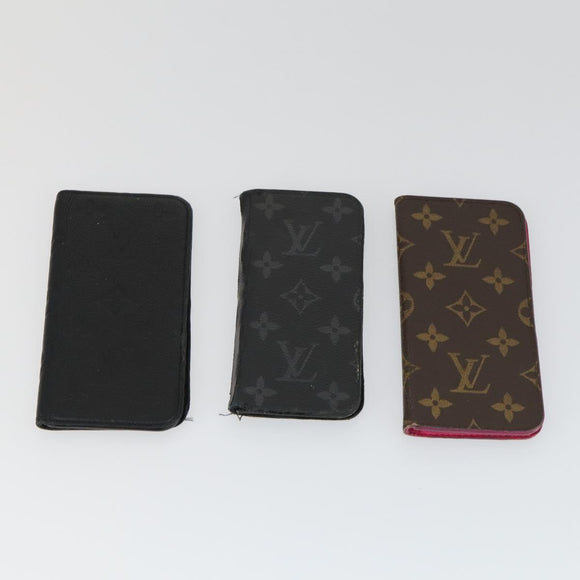 LOUIS VUITTON Monogram iPhone Case Leather 10 Set Beige LV Auth bs32346
