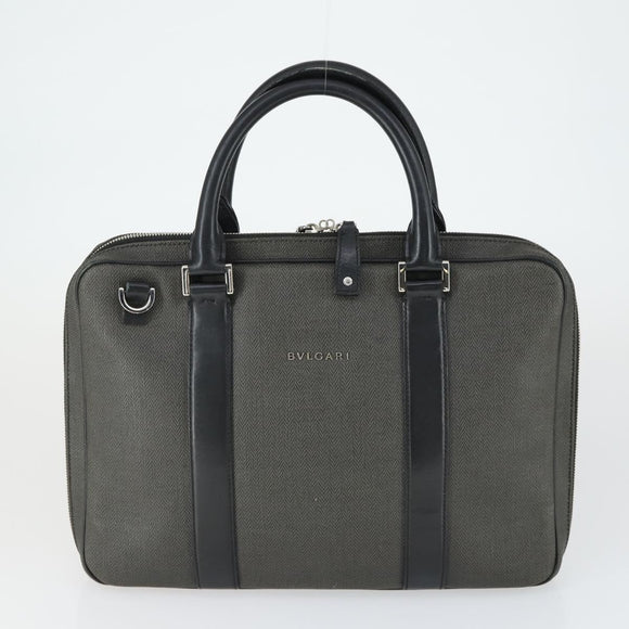 BVLGARI Shoulder Bag Canvas Leather 2 Set Black Auth bs32348