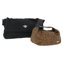 BOTTEGA VENETA Hand Bag Nylon 2 Set Black Brown Auth bs32350-1