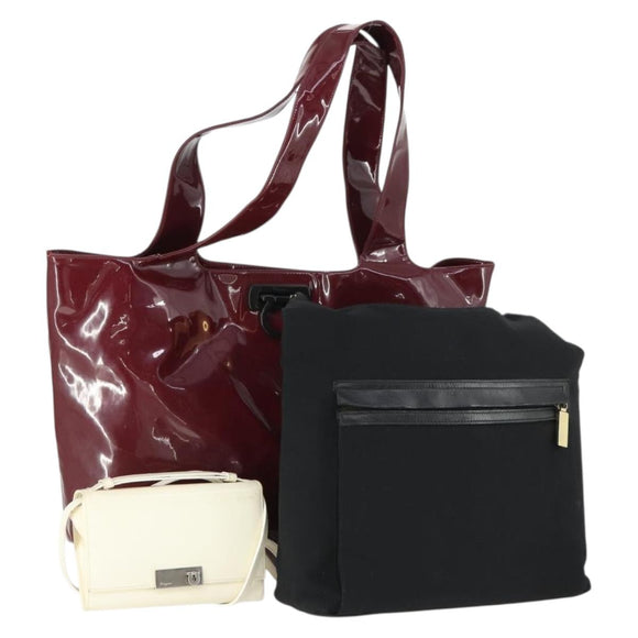 Salvatore Ferragamo Bag Patent Nylon 3 Set White Black Bordeaux Auth bs32351