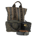 FENDI Gucci Zucca Canvas Pecan Canvas Hand Bag 4 Set Black Brown Auth bs32352-1