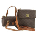 CELINE Macadam Canvas Hand Bag Leather PVC 2 Set Brown Auth bs32353-1