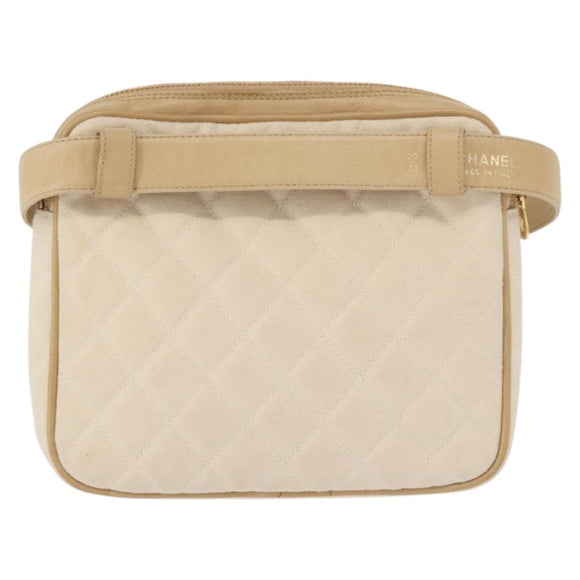 CHANEL Matelassé Bauchtasche Canvas Beige Gold CC Auth bs32356