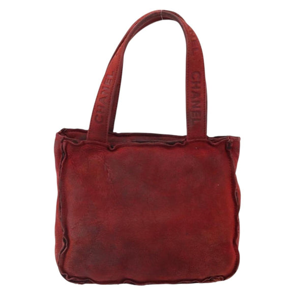 CHANEL Hand Bag Suede Red CC Auth bs32360