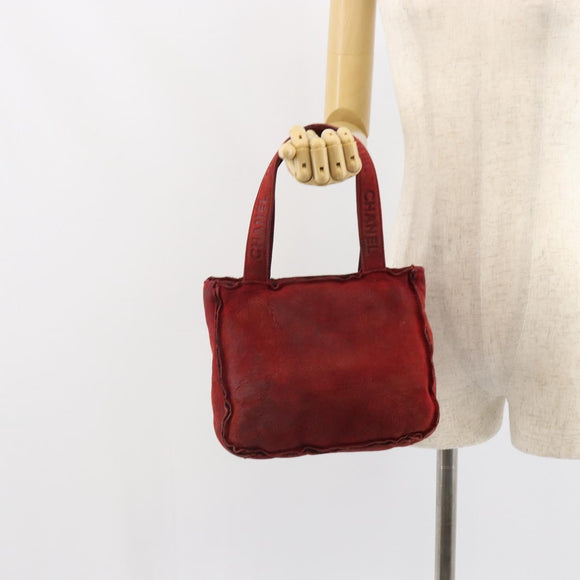 CHANEL Hand Bag Suede Red CC Auth bs32360