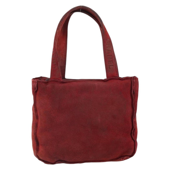 CHANEL Hand Bag Suede Red CC Auth bs32360