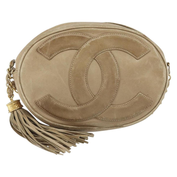 CHANEL Schultertasche Kette Lammleder Beige Gold CC Auth bs32361