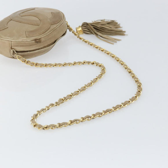 CHANEL Schultertasche Kette Lammleder Beige Gold CC Auth bs32361