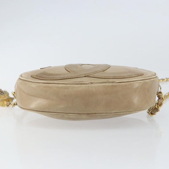 CHANEL Schultertasche Kette Lammleder Beige Gold CC Auth bs32361