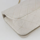 CHANEL Chain Matelasse Shoulder Bag Lamb Skin White Gold CC Auth bs32363-13