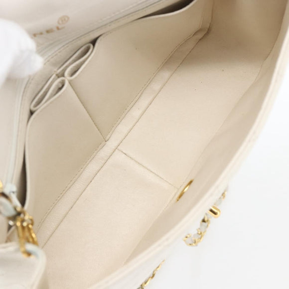 CHANEL Chain Matelasse Shoulder Bag Lamb Skin White Gold CC Auth bs32363
