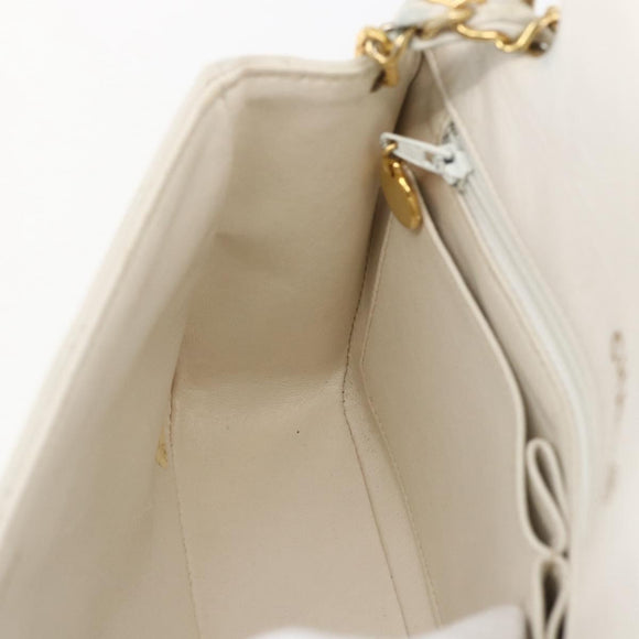 CHANEL Chain Matelasse Shoulder Bag Lamb Skin White Gold CC Auth bs32363