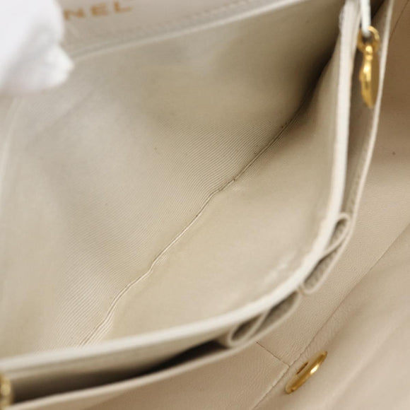 CHANEL Chain Matelasse Shoulder Bag Lamb Skin White Gold CC Auth bs32363