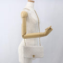 CHANEL Chain Matelasse Shoulder Bag Lamb Skin White Gold CC Auth bs32363-21