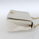 CHANEL Chain Matelasse Shoulder Bag Lamb Skin White Gold CC Auth bs32363-5