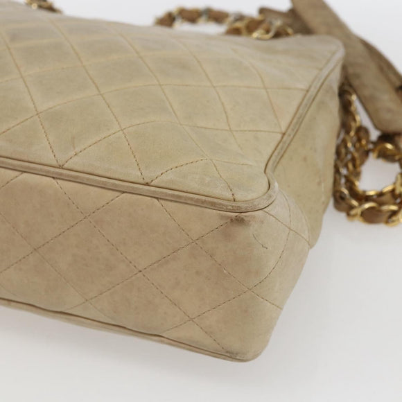 CHANEL Chain Matelasse Tote Bag Lamb Skin Beige Gold CC Auth bs32364