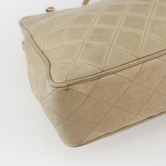 CHANEL Chain Matelasse Tote Bag Lamb Skin Beige Gold CC Auth bs32364