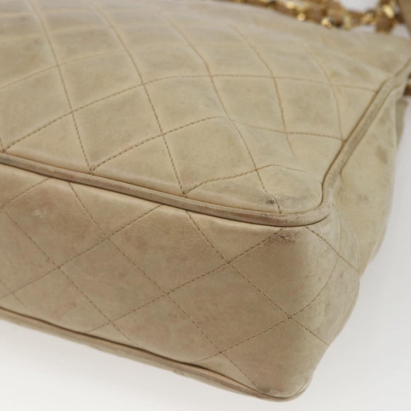 CHANEL Chain Matelasse Tote Bag Lamb Skin Beige Gold CC Auth bs32364
